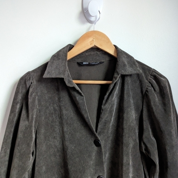 ZARA Forest Green Casual Academia Button Front Long Sleeves Mini Dress Large - Picture 9 of 14